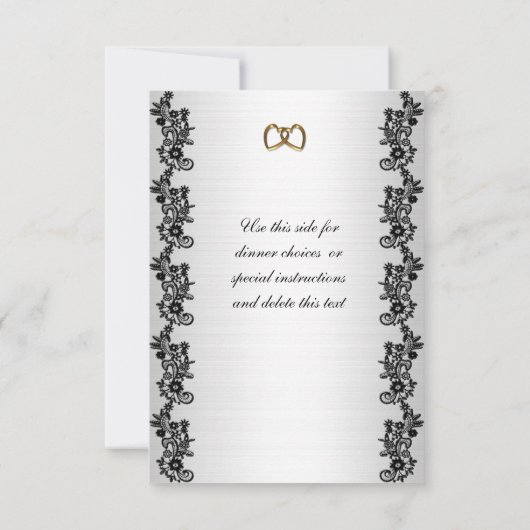 Faire-part de mariage RSVP Satin look noir appliqu (Dos)