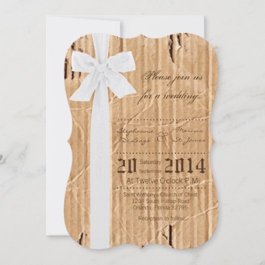 Faire-part de mariage ruban blanc à rabat en carto (Devant)