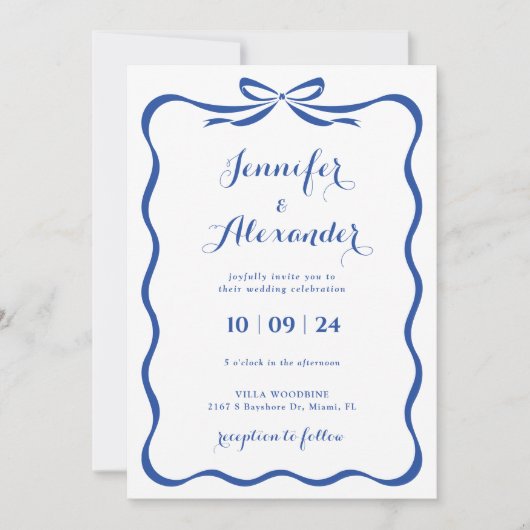 Faire-Part de Mariage Ruban Bleu (Devant)