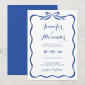 Faire-Part de Mariage Ruban Bleu (Devant / Derrière)