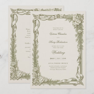 Faire-part de mariage ruban guirlande Édouardien H