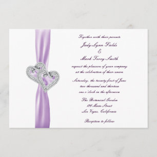 Faire-part de mariage ruban Lavande Coeurs personn