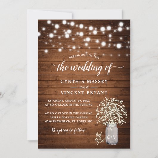 Faire-part de mariage Rustic Baby's Breath Lights (Devant)