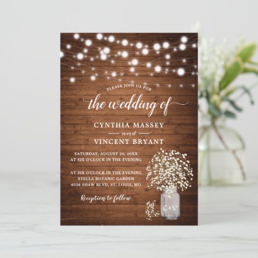 Faire-part de mariage Rustic Baby's Breath Lights (Debout devant)