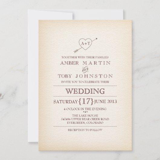 Faire-part de mariage Rustic Heart & Arrow (Devant)