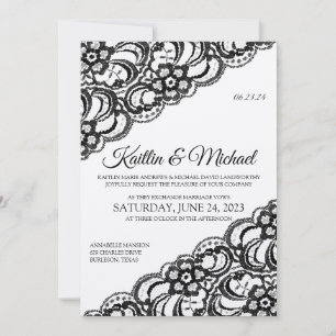 Faire-part de mariage Rustic Lace Noir sur Kraft