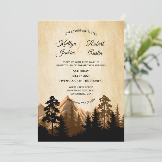 Faire-part de mariage Rustic Mountain View (Debout devant)
