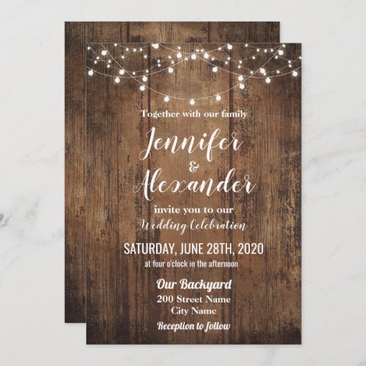 Faire-part de mariage rustique, (Devant / Derrière)