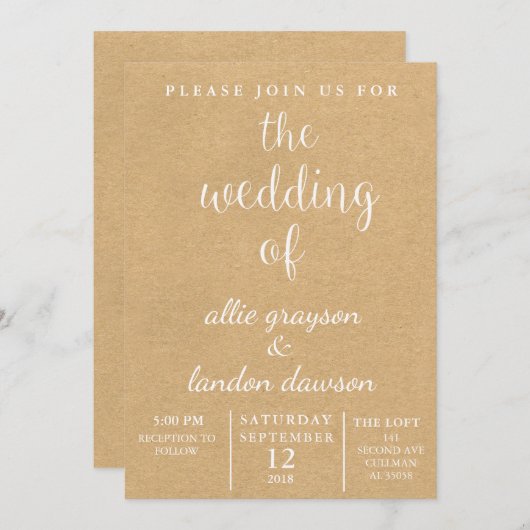 Faire-part de mariage rustique (Devant / Derrière)