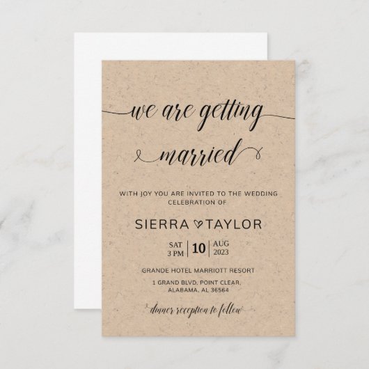 Faire-part de mariage rustique (Devant / Derrière)