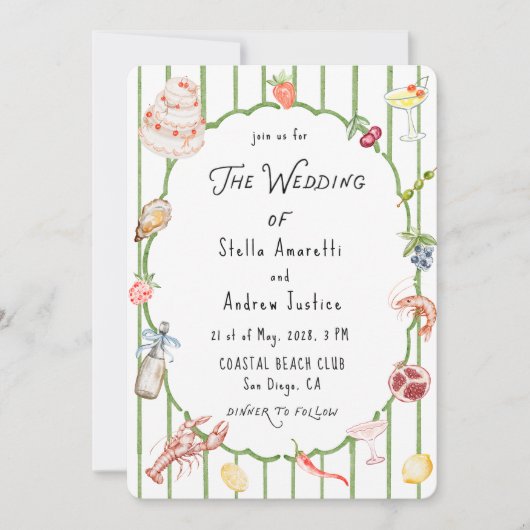 Faire-part de mariage rustique aquarelle italienne (Devant)