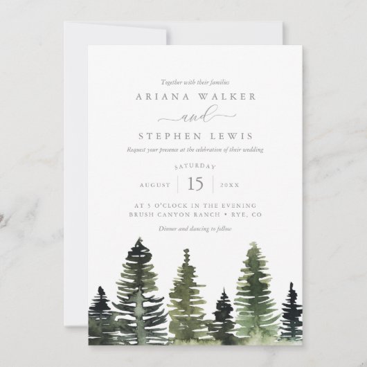 Faire-part de mariage Rustique Aquarelle Pine Tree (Devant)