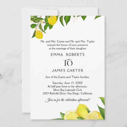 Faire-part de mariage rustique au citron (Devant)