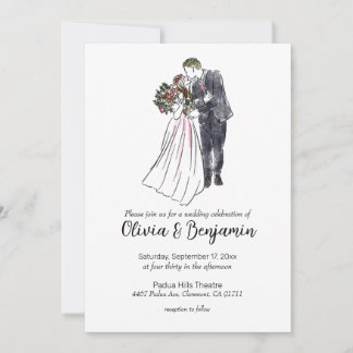 Faire-part de mariage rustique avec dessin en coup