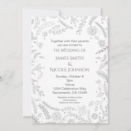 Faire-part de mariage rustique avec feuilles flora (Devant)