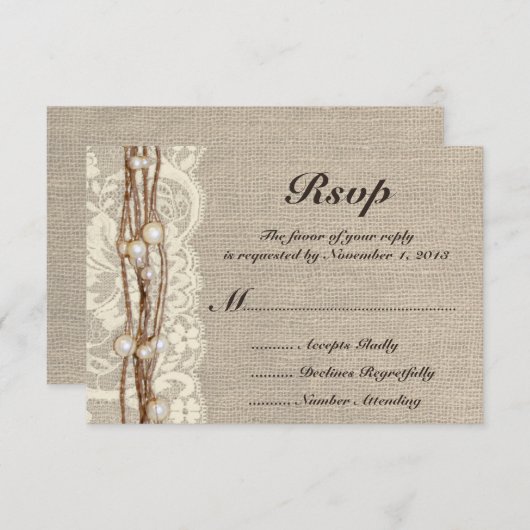 Faire-part de mariage rustique avec ficelle et per (Devant / Derrière)