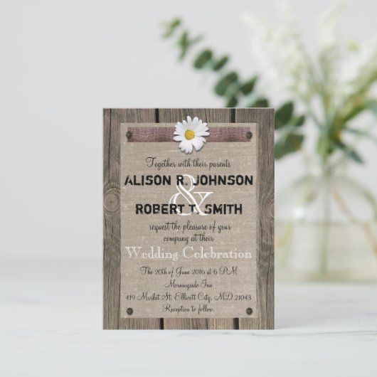 Faire-part de mariage rustique avec marguerite (Debout devant)