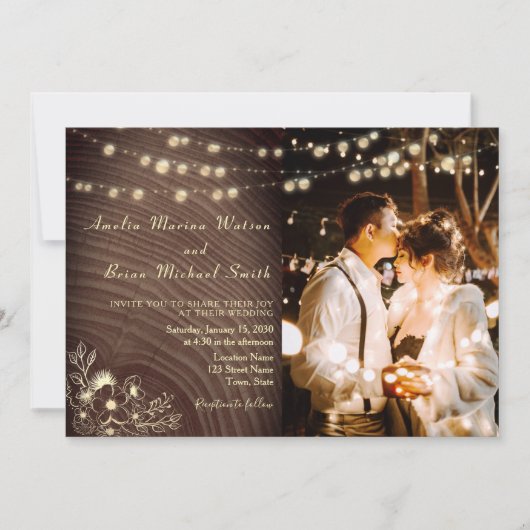 Faire-part de mariage rustique avec photo et code  (Devant)