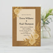 Faire-part de mariage rustique avec Rose beige flo (Debout devant)