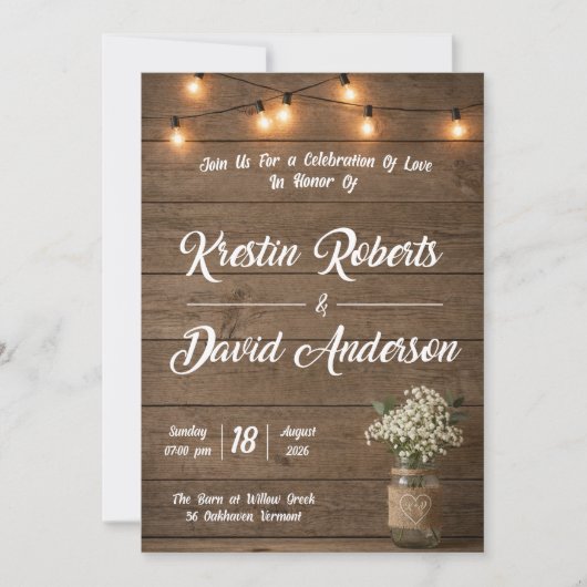 Faire-Part de Mariage Rustique Bébé Respiration Po (Devant)