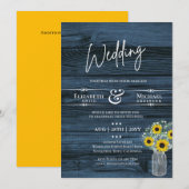 Faire-part de mariage rustique bleu jaune tourneso (Devant / Derrière)