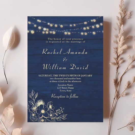 Faire-part de mariage rustique bleu marine