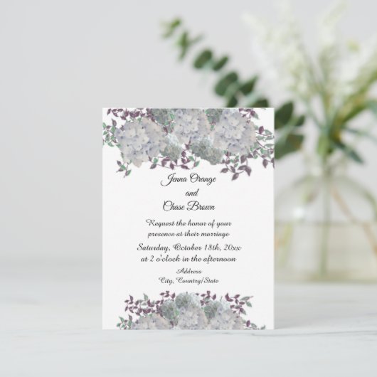 Faire-part de mariage Rustique bleu pâle Hydrangea (Debout devant)