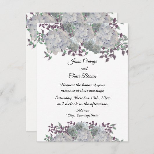 Faire-part de mariage Rustique bleu pâle Hydrangea (Devant / Derrière)