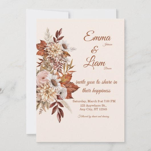 Faire-part de mariage rustique boho | Carte floral (Devant)