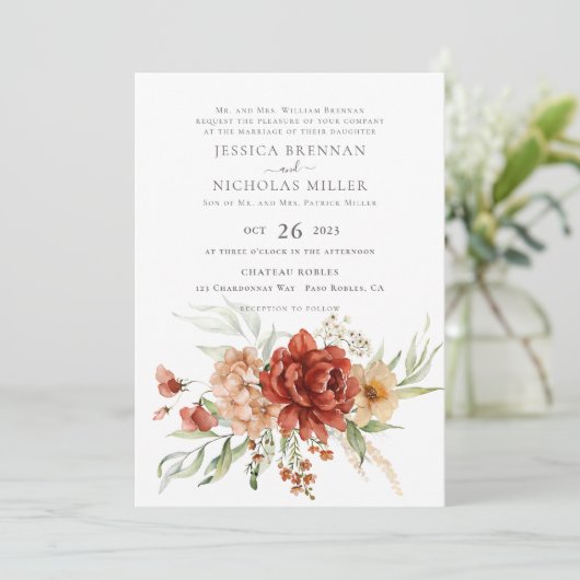 Faire-part de mariage Rustique Boho Fall Flowers (Debout devant)