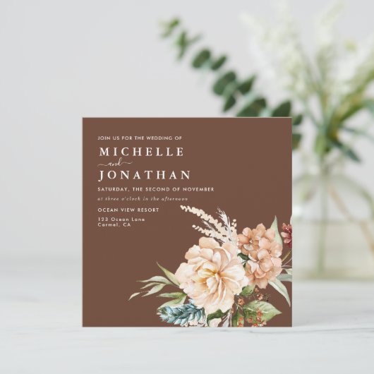 Faire-part de mariage Rustique Boho Fall Flowers (Debout devant)