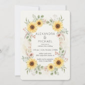 Faire-part de mariage rustique botanique tournesol (Devant)