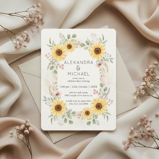 Faire-part de mariage rustique botanique tournesol