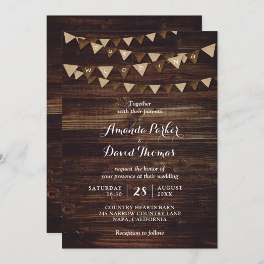 Faire-part de mariage Rustique Burlap (Devant / Derrière)