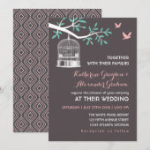 Faire-part de mariage rustique Cage à oiseaux gris (Devant / Derrière)