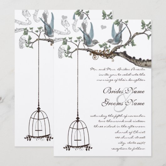 Faire-part de mariage Rustique Cage à oiseaux Merl (Devant / Derrière)