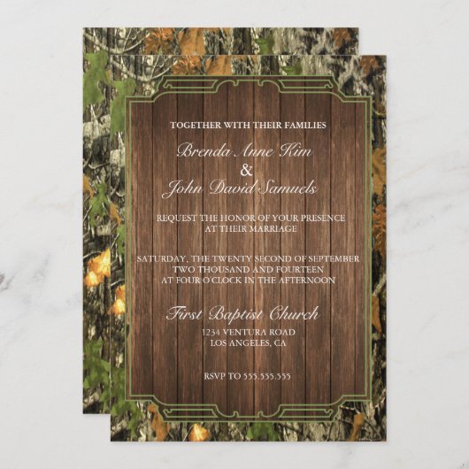 Faire-part de mariage rustique Camo Wood (Devant / Derrière)