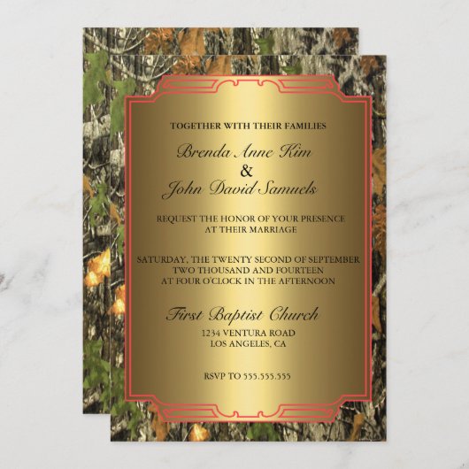 Faire-part de mariage rustique Camo Wood (Devant / Derrière)