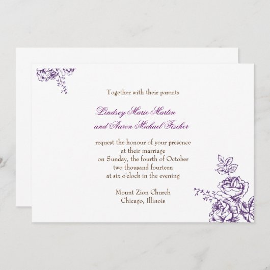 Faire-part de mariage rustique chic (Devant / Derrière)