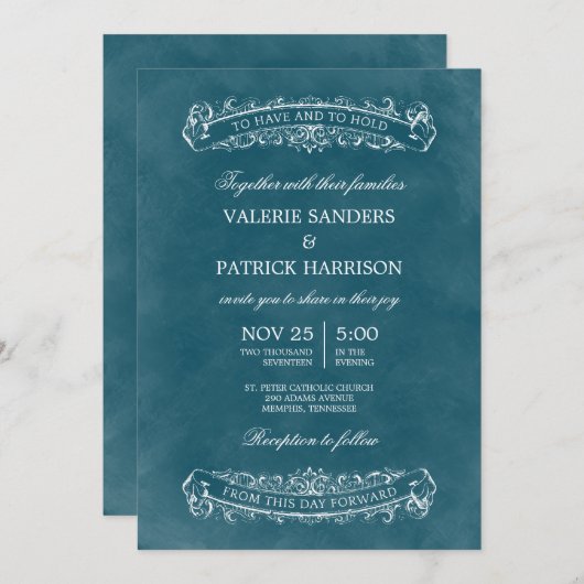 Faire-part de mariage rustique chic - Turquoise (Devant / Derrière)