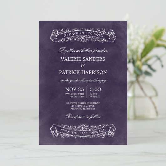 Faire-part de mariage rustique chic - violet (Debout devant)