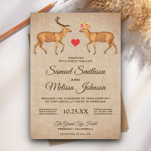 Faire-Part de Mariage Rustique Couple de Cerfs Mig
