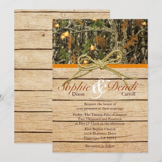 Faire-part de mariage rustique de Camo (Devant / Derrière)