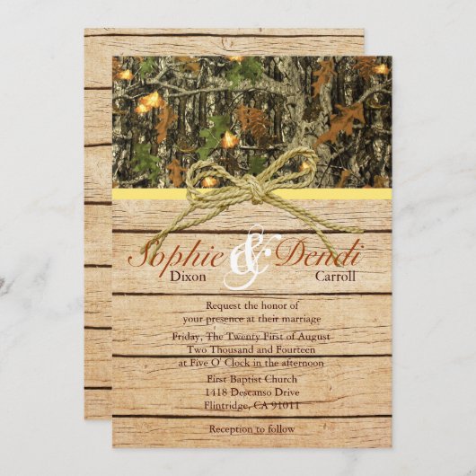 Faire-part de mariage rustique de Camo (Devant / Derrière)