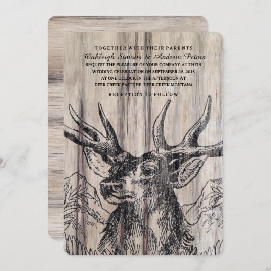 Faire-part de mariage rustique de cerfs communs en (Devant / Derrière)