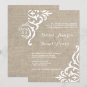 Faire-part de mariage rustique de cru de damassé (Devant / Derrière)