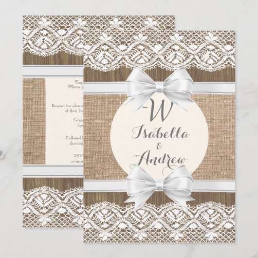 Faire-part de mariage rustique de dentelle de (Devant / Derrière)