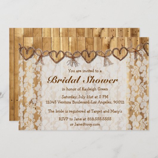 Faire-part de mariage rustique de dentelle de (Devant / Derrière)