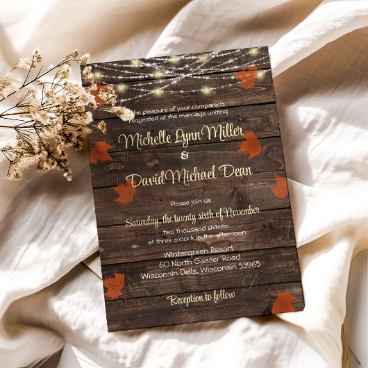 Faire-part de mariage rustique de grange avec lumi