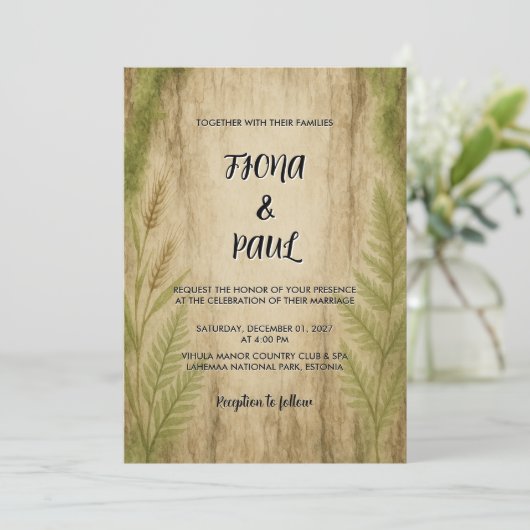 Faire-part de mariage rustique de la forêt de l'éc (Debout devant)